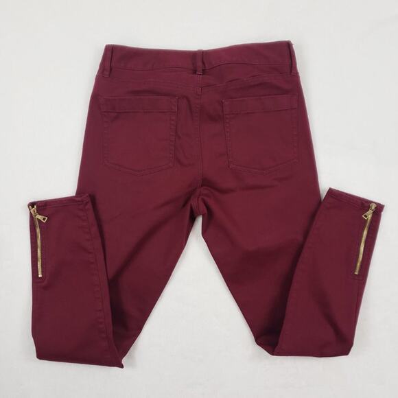 Ann Taylor LOFT Skinny Jean Size 6 Marisa Burgundy Moto Gold Ankle Pocket Zipper - Picture 3 of 9